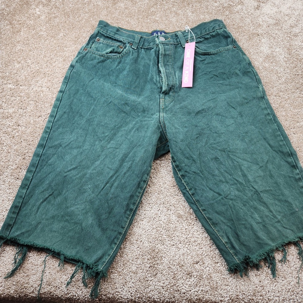 Gap Urban Renewal Vintage Reworked Green Denim Shorts High Waist Button Fly 12L